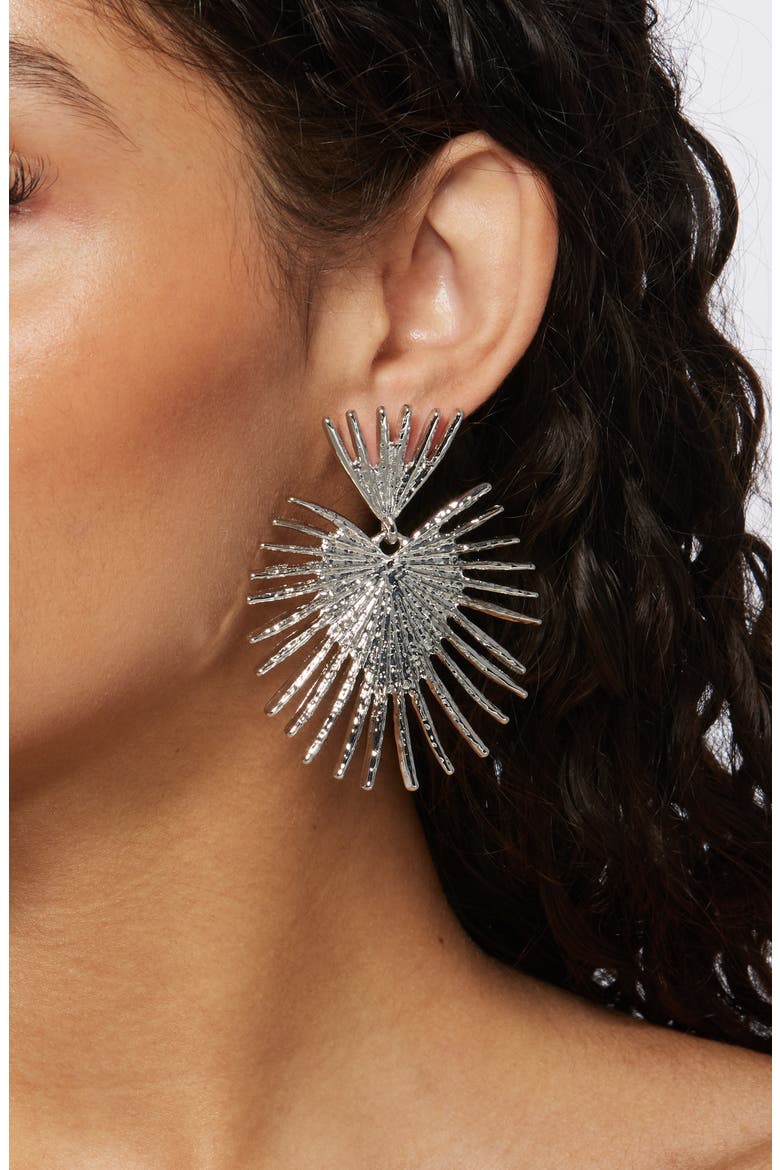 Fan Drop Earrings, Alternate, color, SILVER