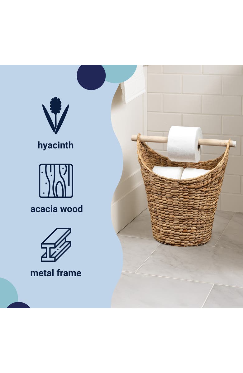 HAPPIMESS Talia Classic Coastal Hand-Woven Water Hyacinth Toilet Paper Basket with Wood Bar, Alternate, color, Natural