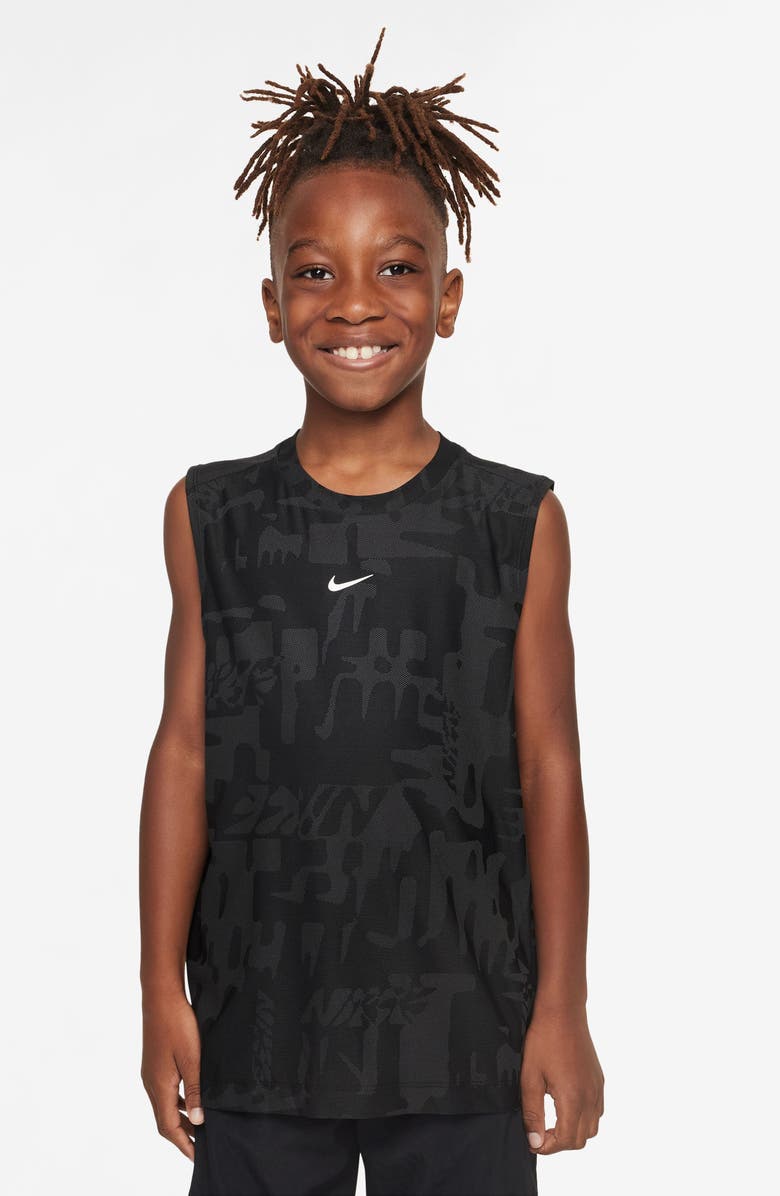 Nike Kids' Dri-FIT Multi Muscle Tee, Main, color, Black/ White