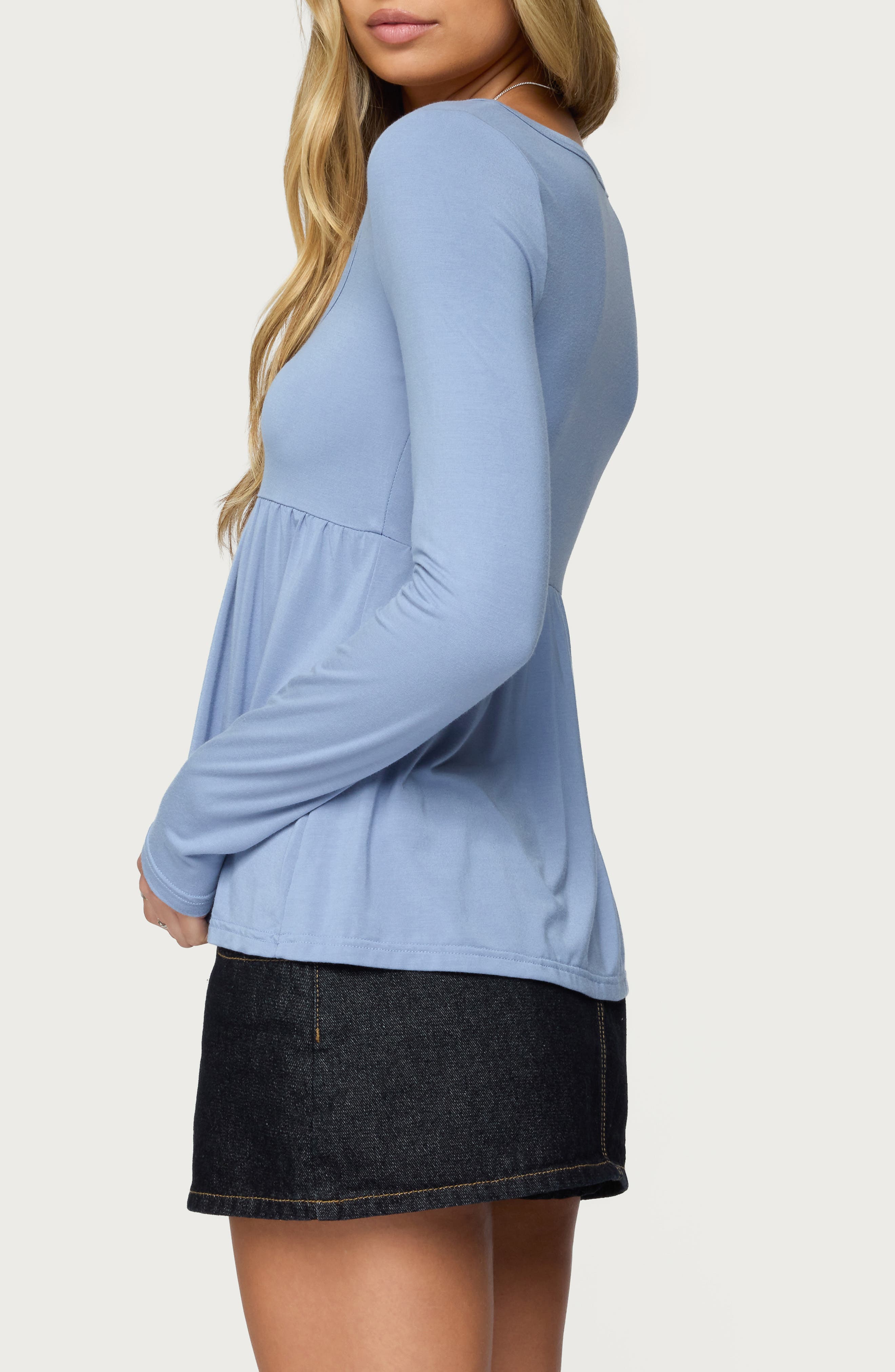 Lilla Henley Long Sleeve Babydoll Top - image 2