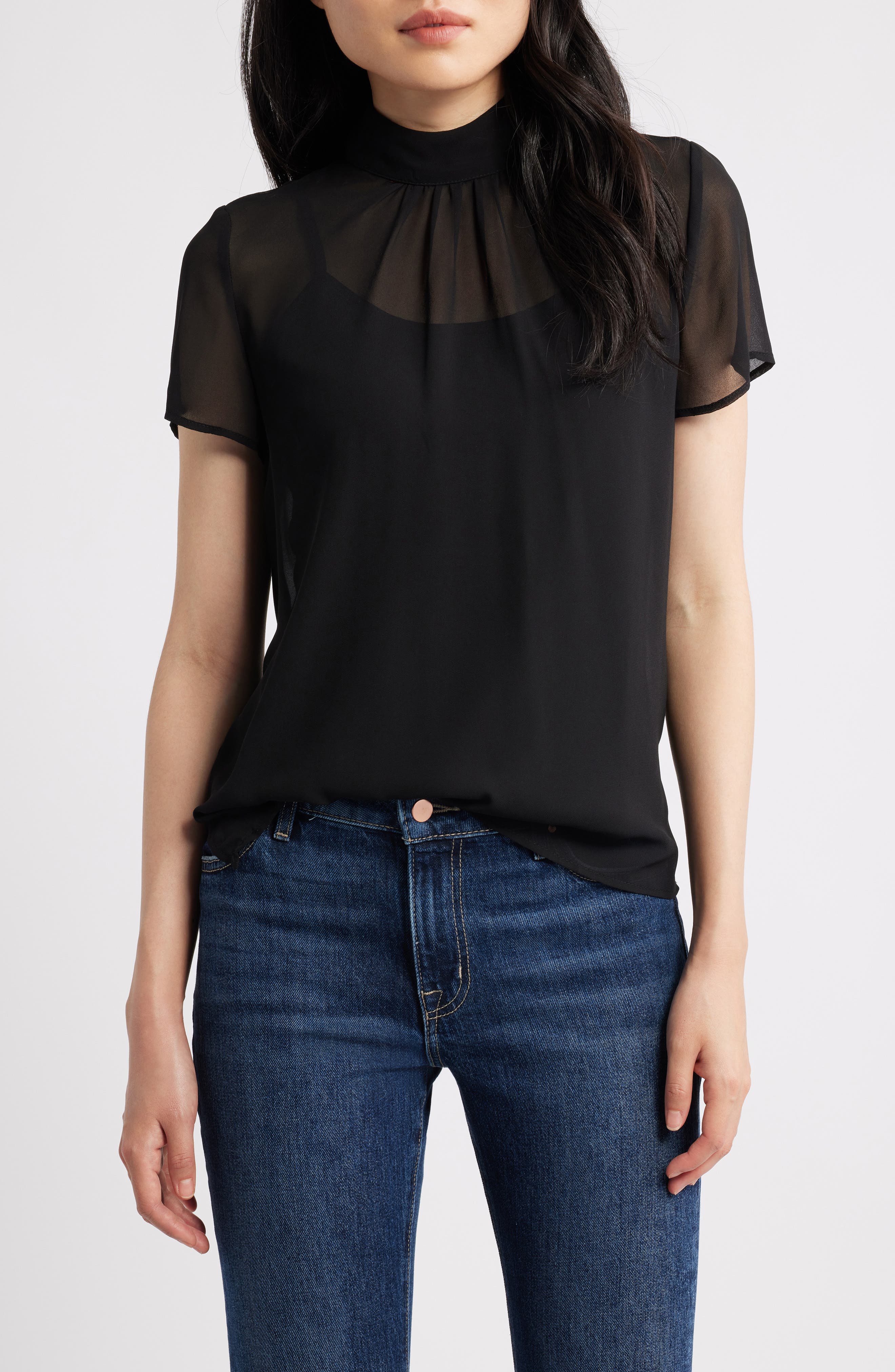 Vince Camuto Flutter Sleeve Chiffon Top