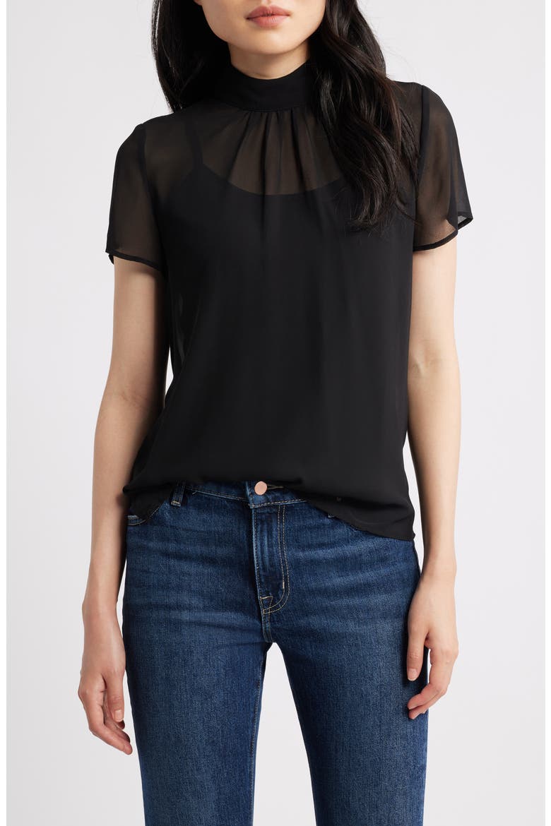 Flutter Sleeve Chiffon Top, Main, color, RICH BLACK