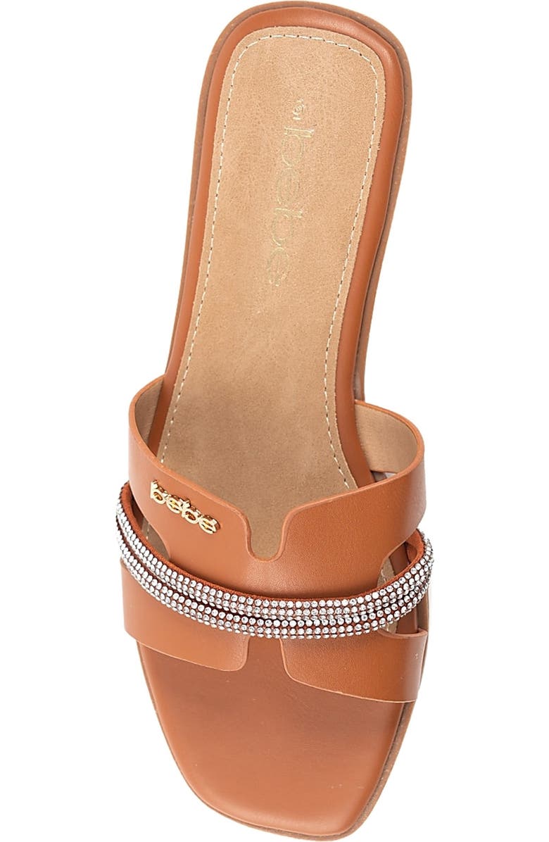 bebe Rhinestone Slide Sandal, Alternate, color, Cognac