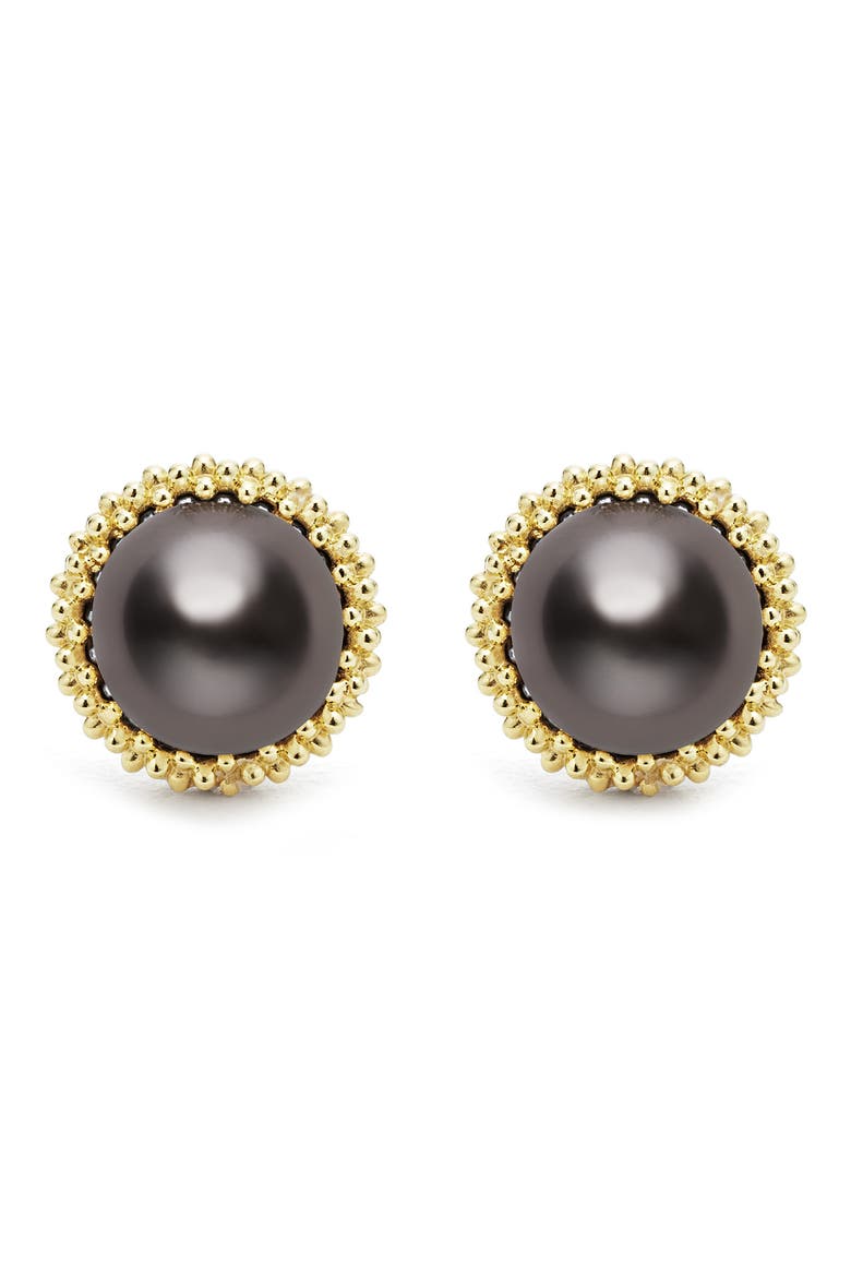 Luna Pearl Lux Stud Earrings, Alternate, color, GOLD/LUNA BLACK
