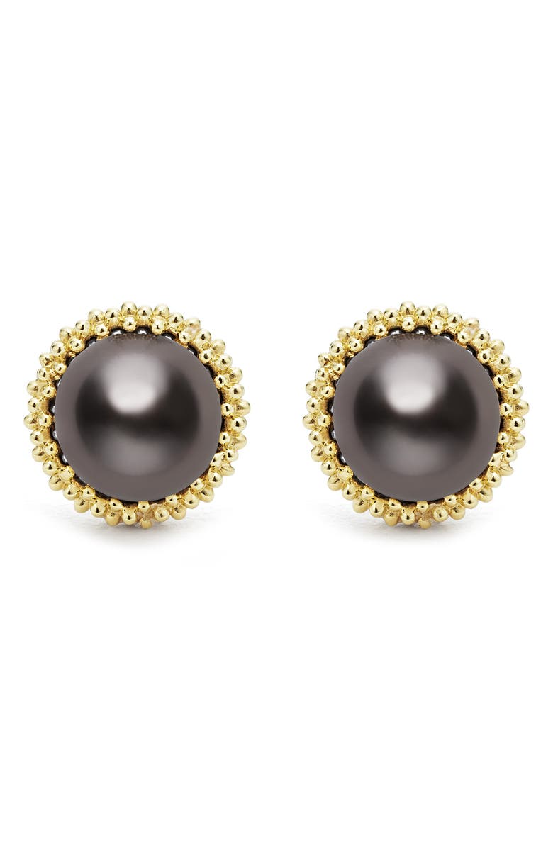 LAGOS Luna Pearl Lux Stud Earrings, Alternate, color, Gold/Luna Black