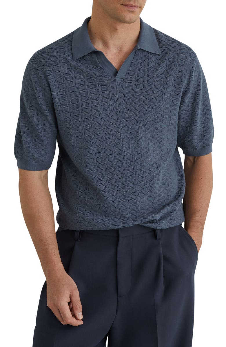 Reiss Sol Geo Open Stitch Knit Polo, Main, color, Airforce Blue