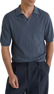 Reiss Sol Geo Open Stitch Knit Polo