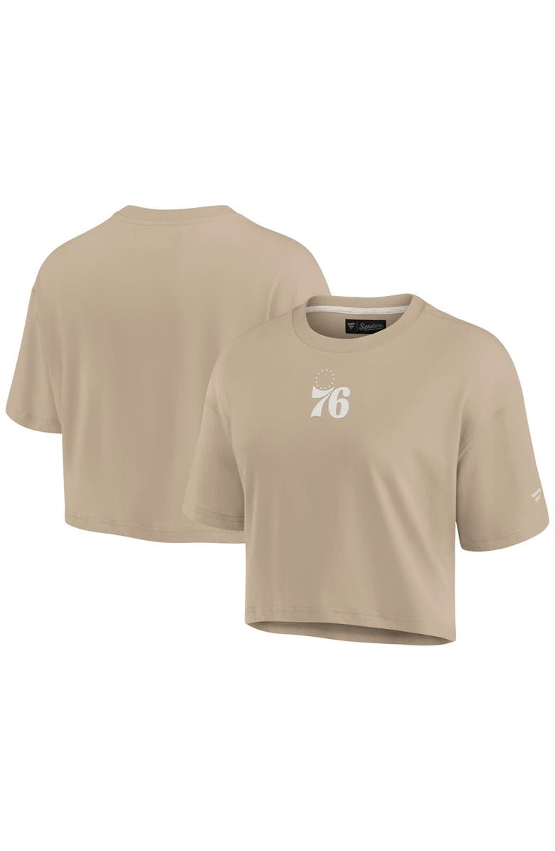 Fanatics Signature Women's Fanatics Signature Khaki Philadelphia 76ers Elements Super Soft Boxy Cropped T-Shirt, Main, color, Khaki