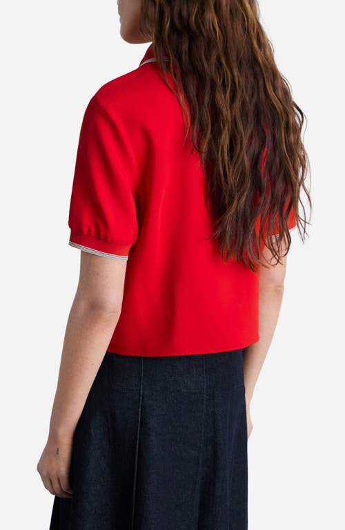 Mango Contrast Trim Crop Polo In Red