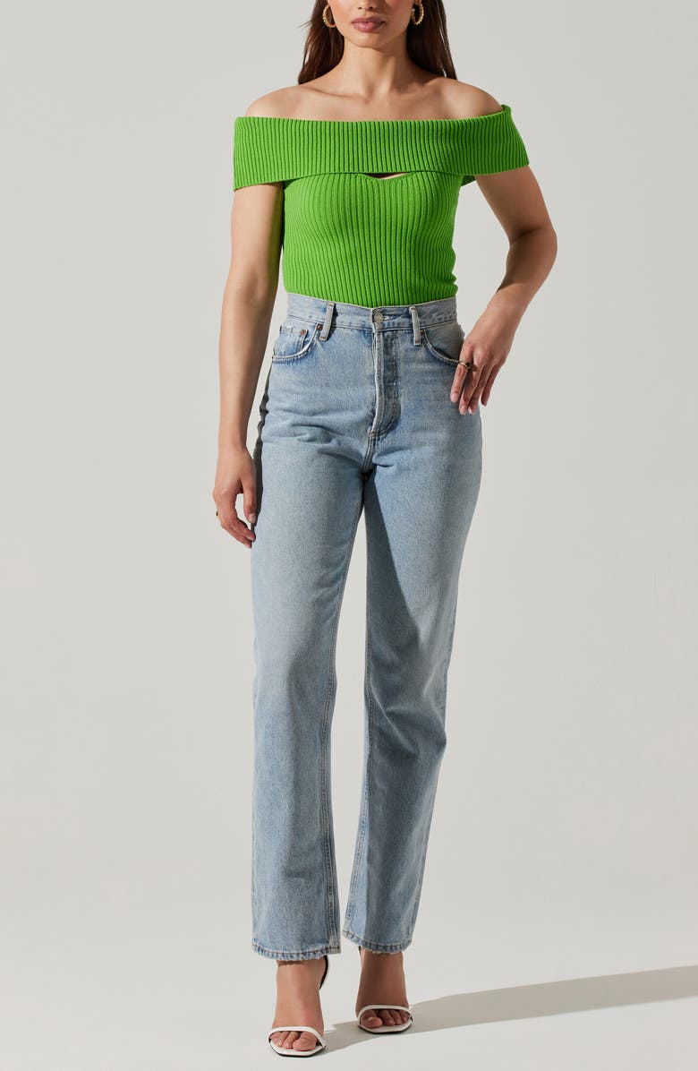 ASTR the Label Ainsley Cutout Off the Shoulder Sweater, Alternate, color, Green
