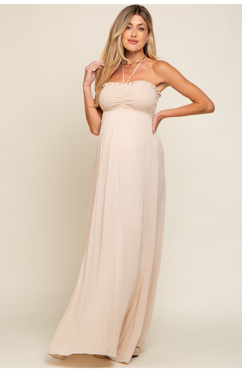 PinkBlush Smocked Halter Maxi Dress, Alternate, color, Beige