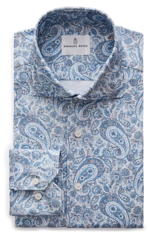 Emanuel Berg 4flex Modern Fit Print Knit Button-up Shirt In Blue