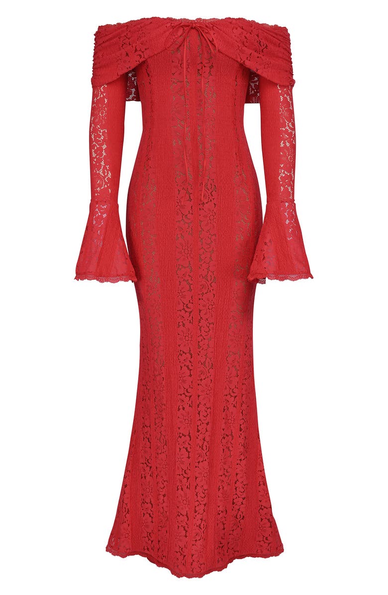 HOUSE OF CB Belle Off the Shoulder Long Sleeve Mermaid Gown, Alternate, color, Red