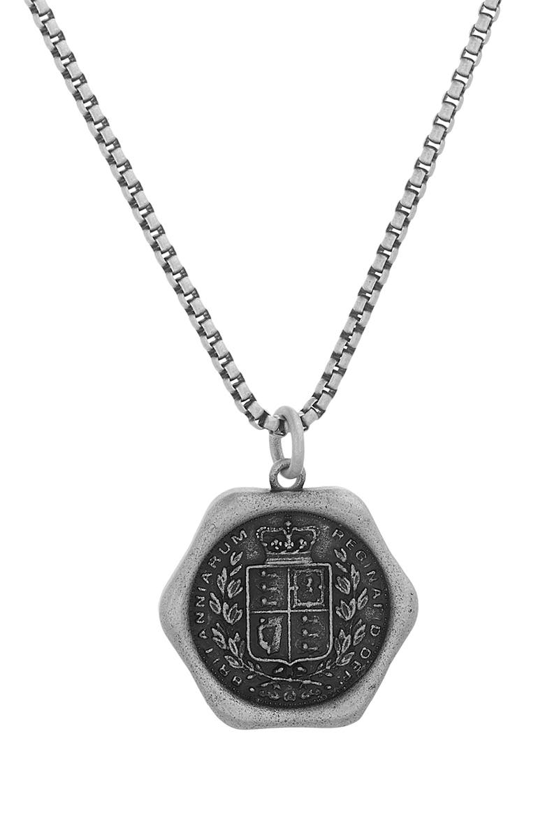 Steve Madden Two-Tone Wax Seal Pendant Necklace, Main, color, 