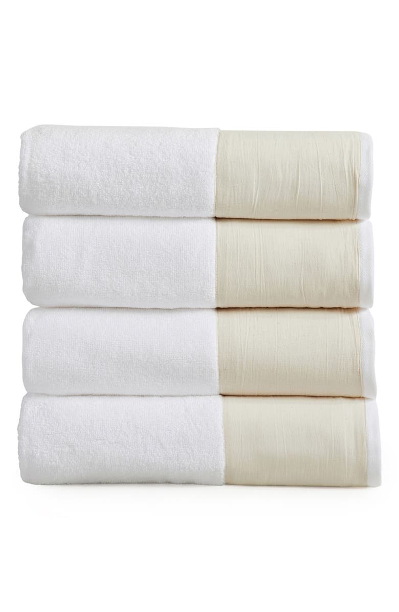 Woven & Weft Border 4-Pack Cotton Bath Towels, Main, color, White