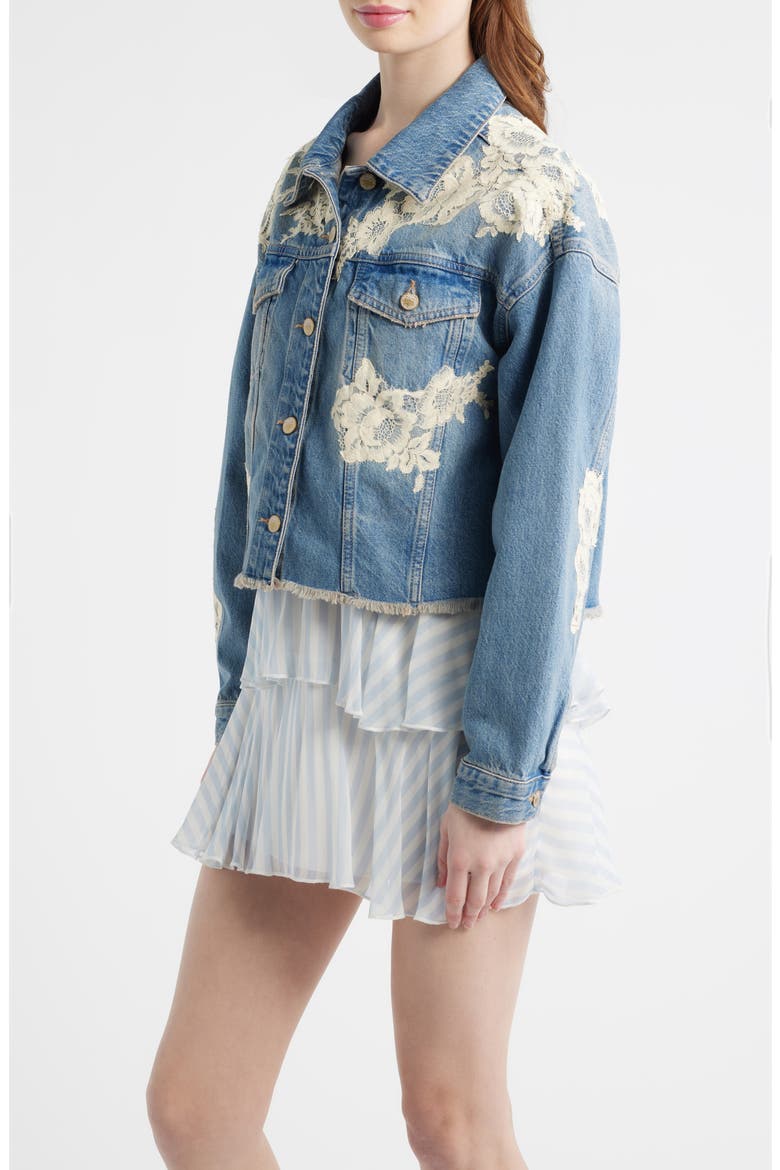Amana Lace Patch Denim Jacket, Alternate, color, FADED BLUE