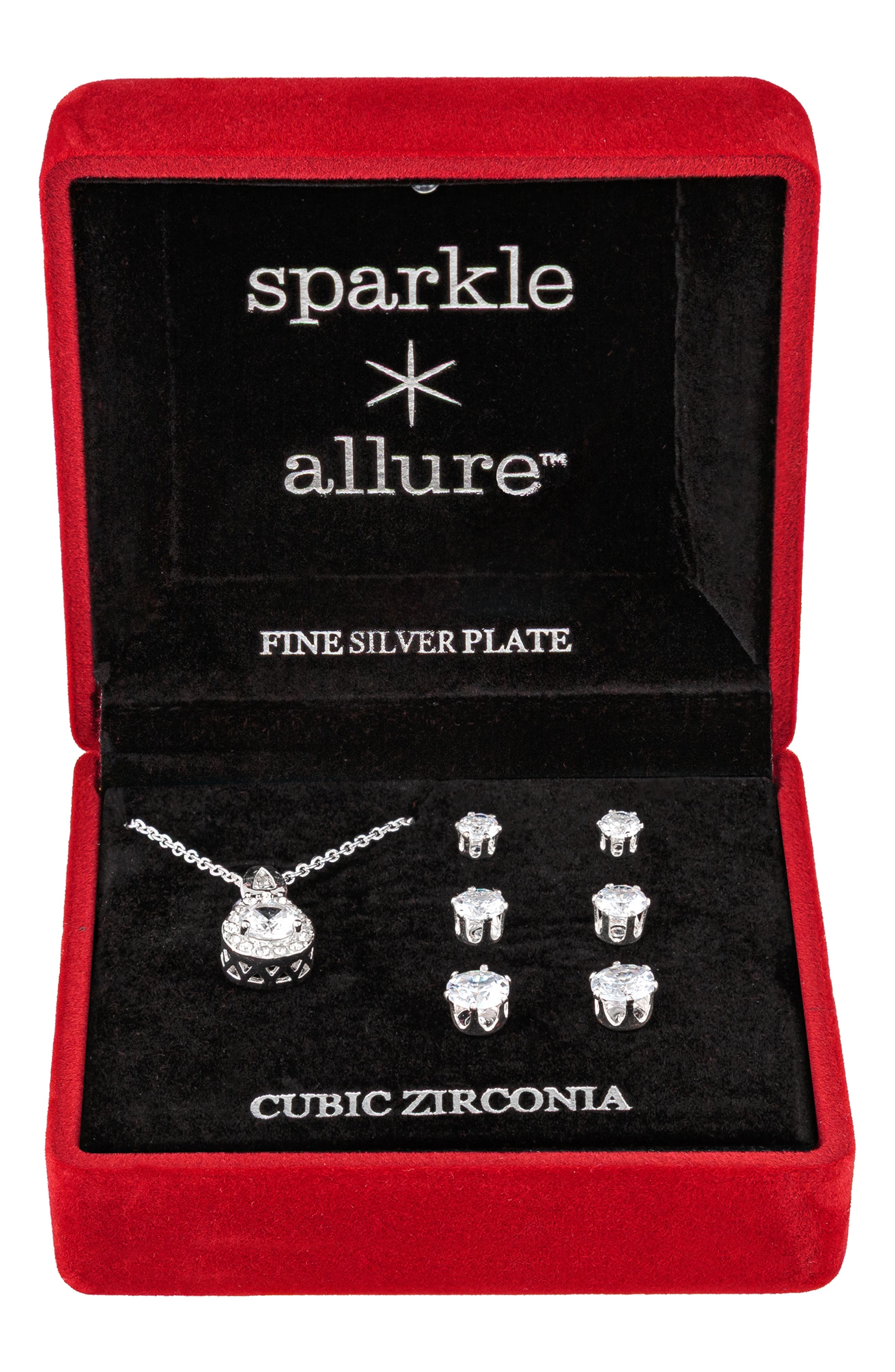 Cubic Zirconia Pendant Necklace & Stud Earrings Set