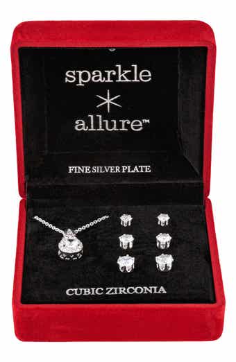 Cubic Zirconia Pendant Necklace & Stud Earrings Set