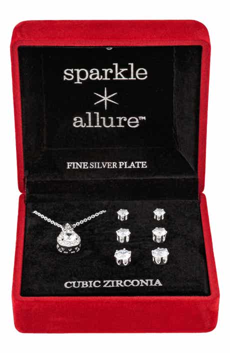 Cubic Zirconia Pendant Necklace & Stud Earrings Set
