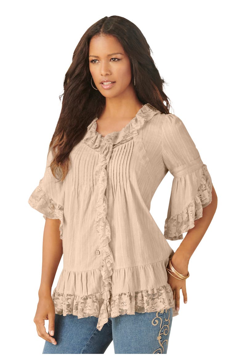 Whitney Lace Shirt, Main, color, NEW KHAKI
