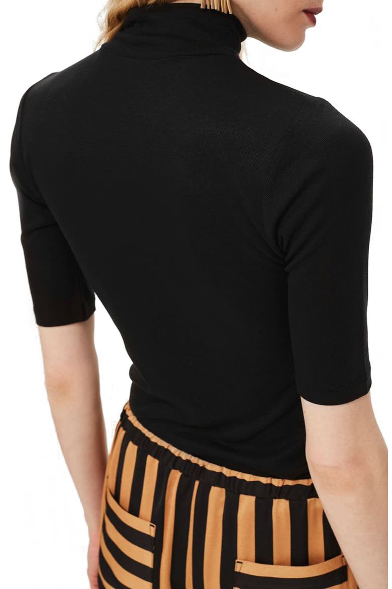 Elbow Sleeve Turtleneck Top, Alternate, color, BLACK