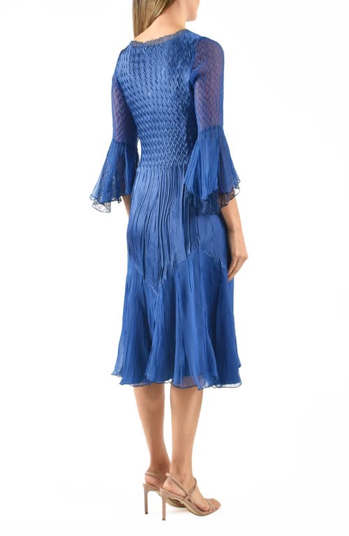 Komarov Ruffle Charmeuse & Chiffon Cocktail Dress In Blue