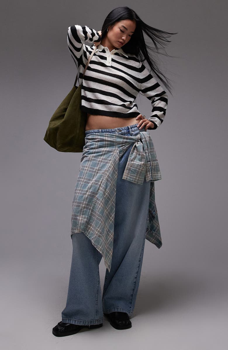 Topshop Stripe Polo Sweater, Alternate, color, Black Multi