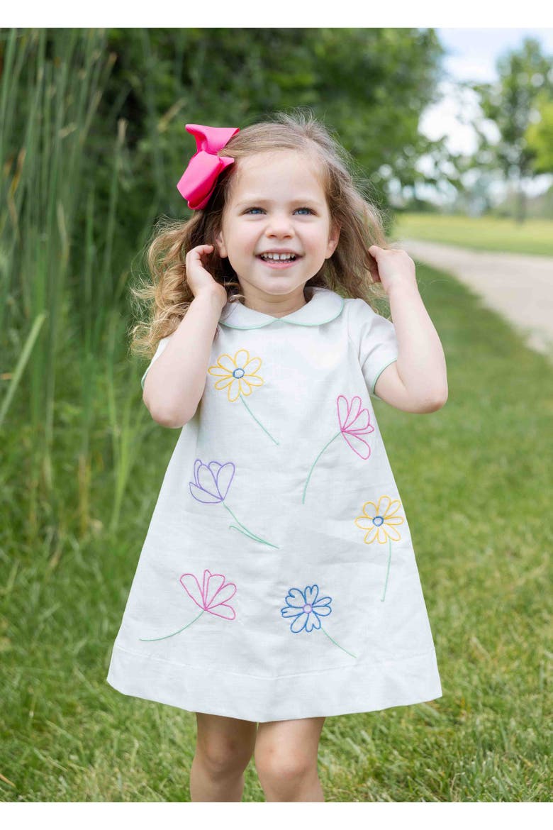 Linen Look Dress With Embroidered Flowers, Alternate, color, Ivory