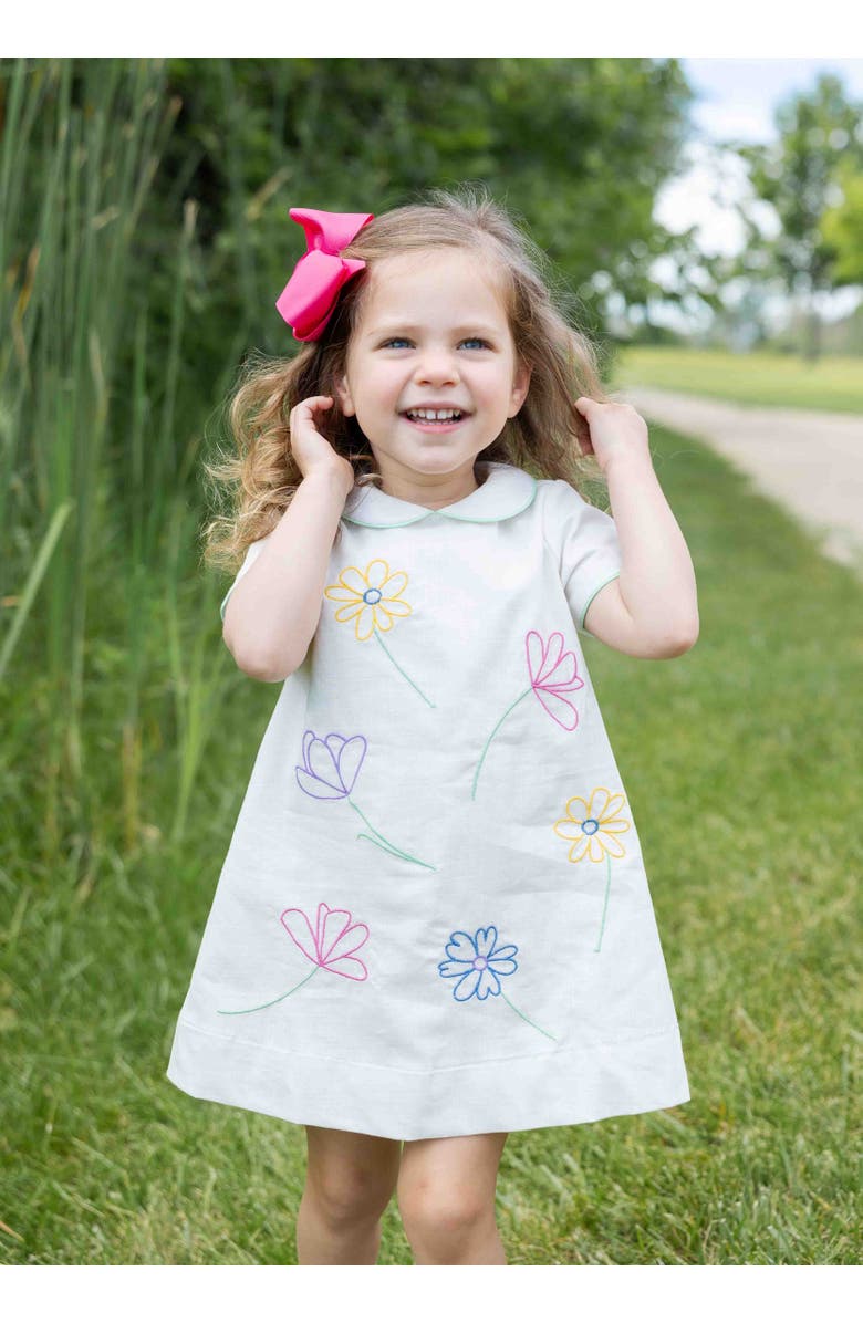 Florence Eiseman Linen Look Dress With Embroidered Flowers, Alternate, color, Ivory