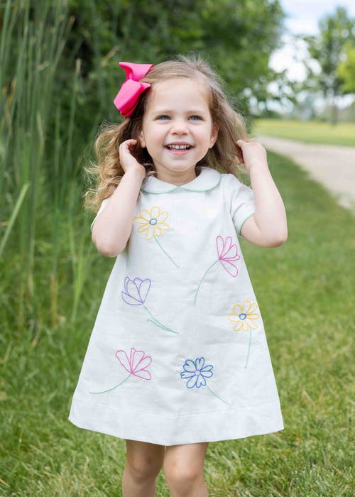 Shop Florence Eiseman Linen Look Dress With Embroidered Flowers In Ivory