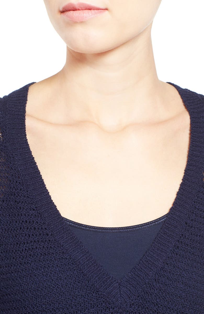 Halogen<sup>®</sup> Textured Cotton V-Neck Sweater, Alternate, color, 