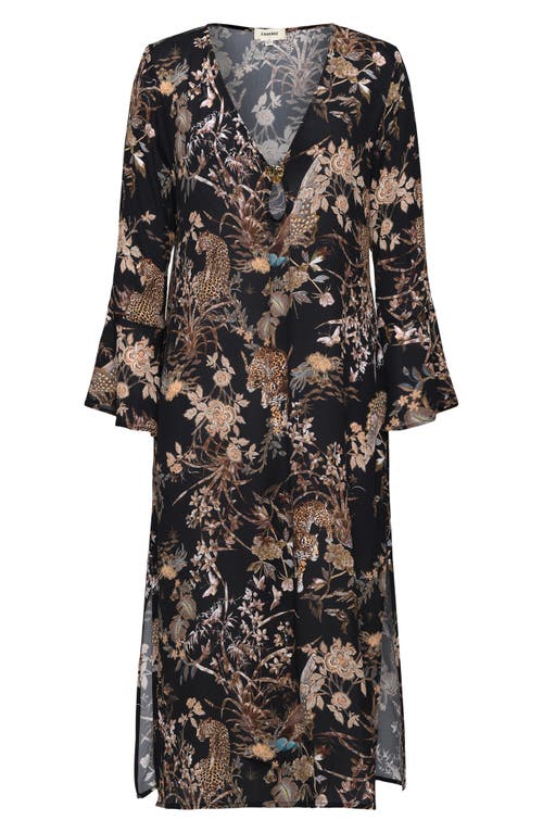 Shop L Agence L'agence Sara Jungle Long Sleeve Sheer Crepe Cover-up Dress In Black