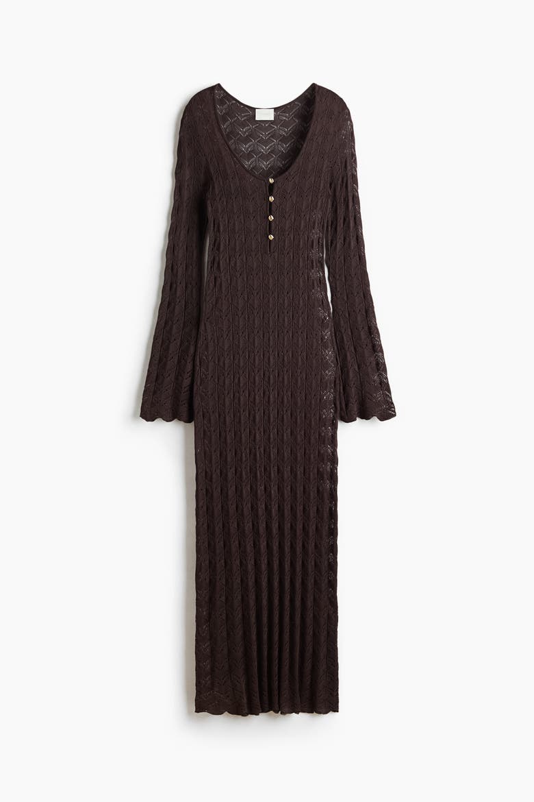 Crochet-look Button-top Dress, Alternate, color, Dark brown