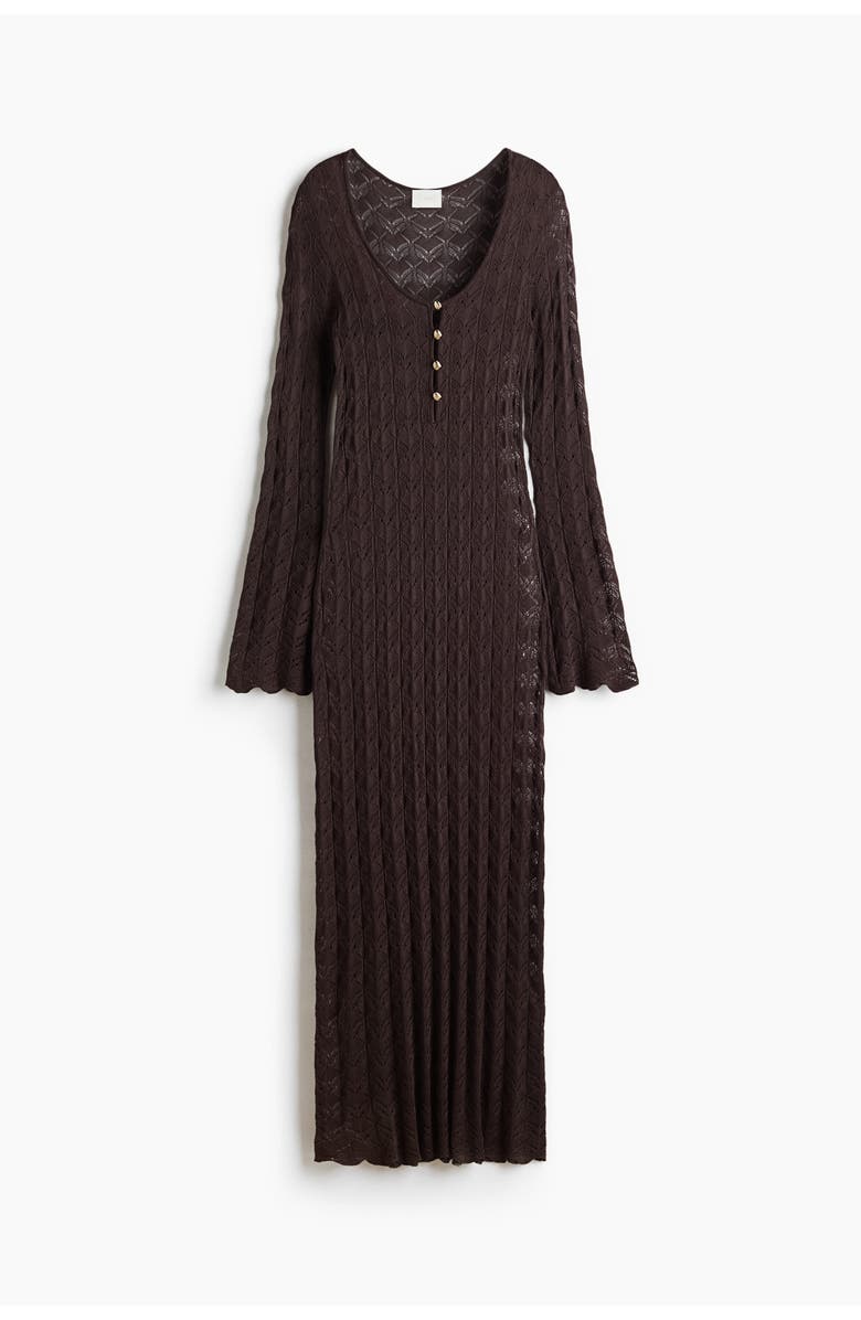 H&M Crochet-look Button-top Dress, Main, color, Dark Brown