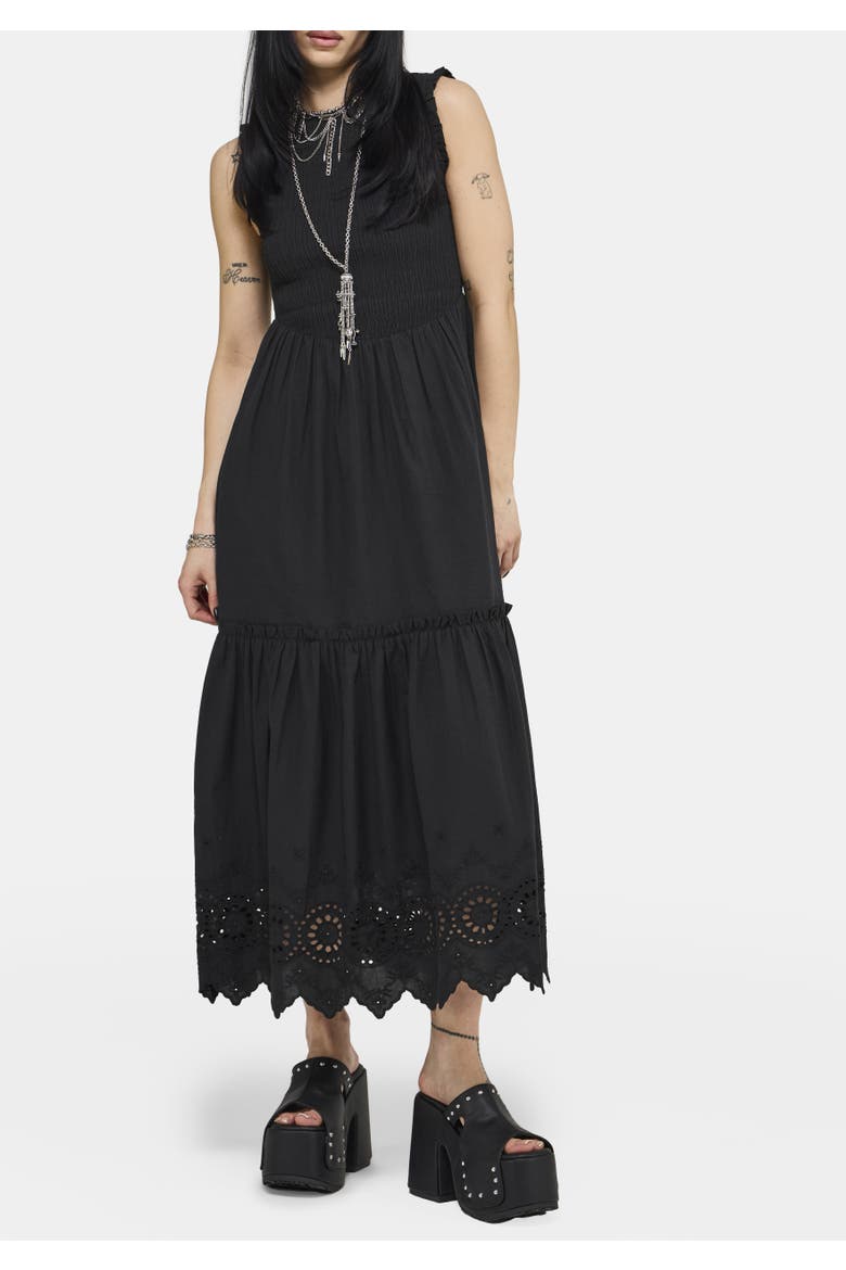 Noirette Broderie Midi Dress, Main, color, Black