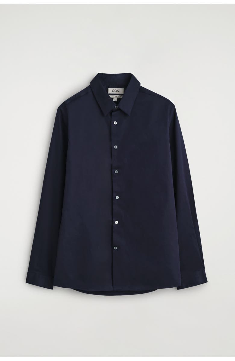 COS Slim Tailored Poplin Shirt, Alternate, color, Navy