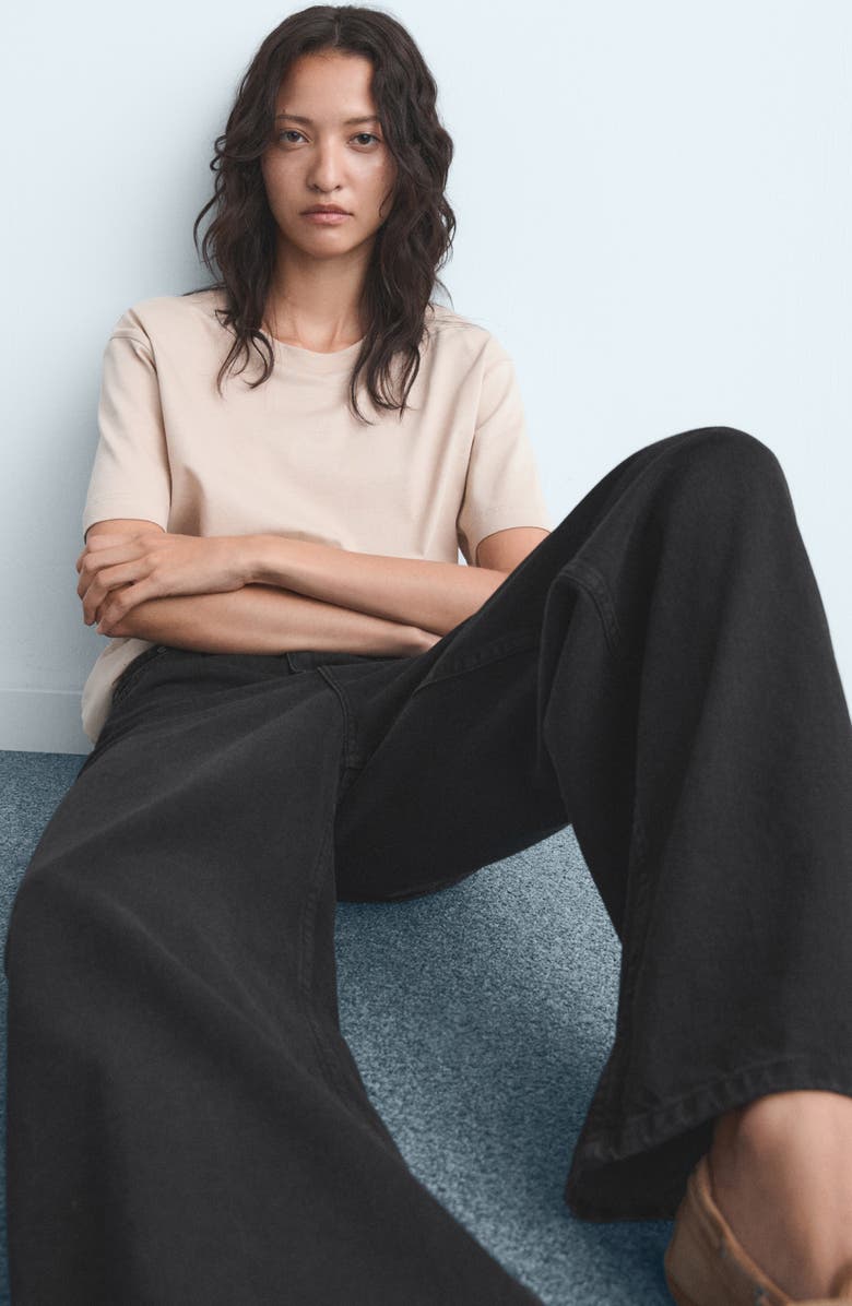 MANGO Bandless Mid Rise Wide Leg Jeans, Alternate, color, Black Denim