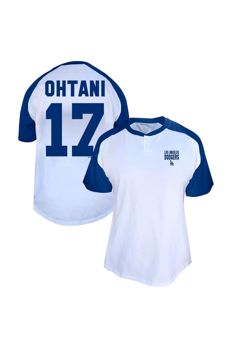 Women's Profile Shohei Ohtani White Los Angeles Dodgers Plus Size Name & Number Raglan Henley T-Shirt, Main, color, White