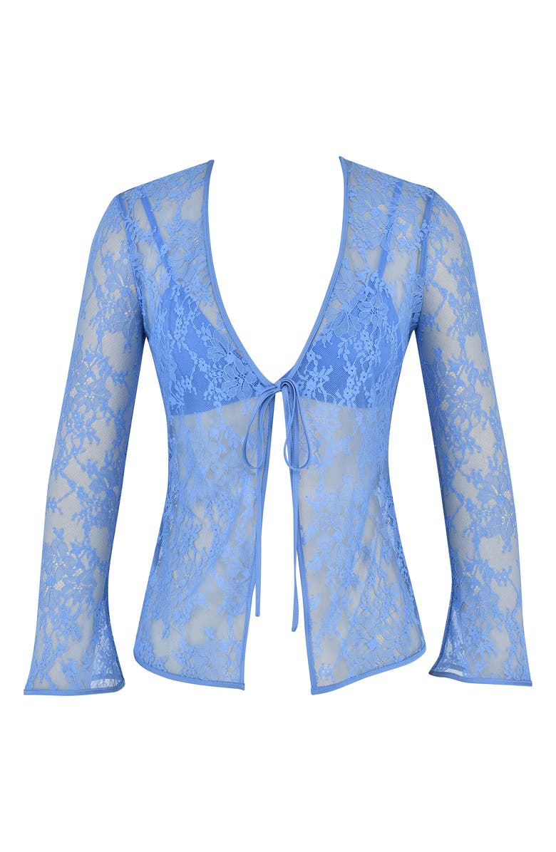 HOUSE OF CB Phoebe Lace Tie Front Top, Alternate, color, Blue