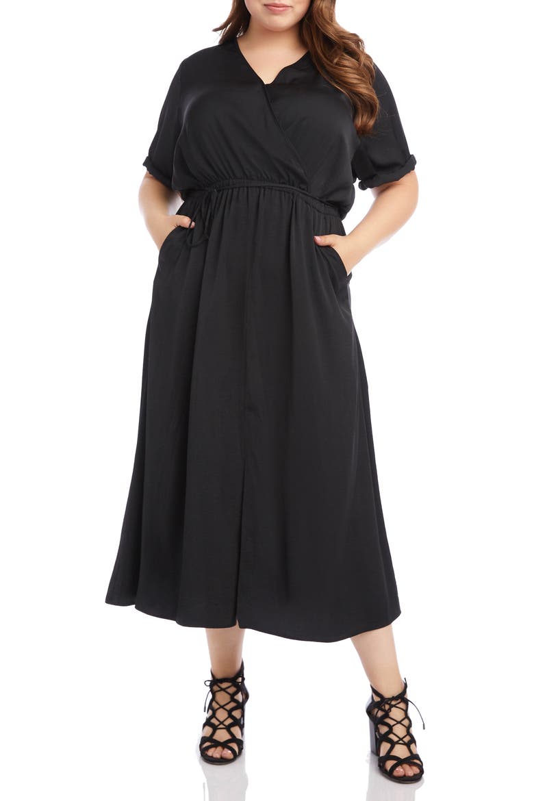 Cuffed Sleeve Midi Dress, Main, color, BLACK