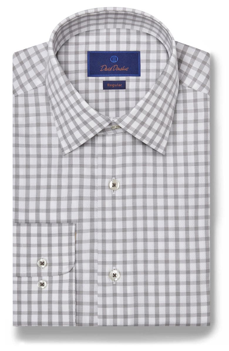 David Donahue Regular Fit Dobby Check Cotton Dress Shirt, Main, color, 