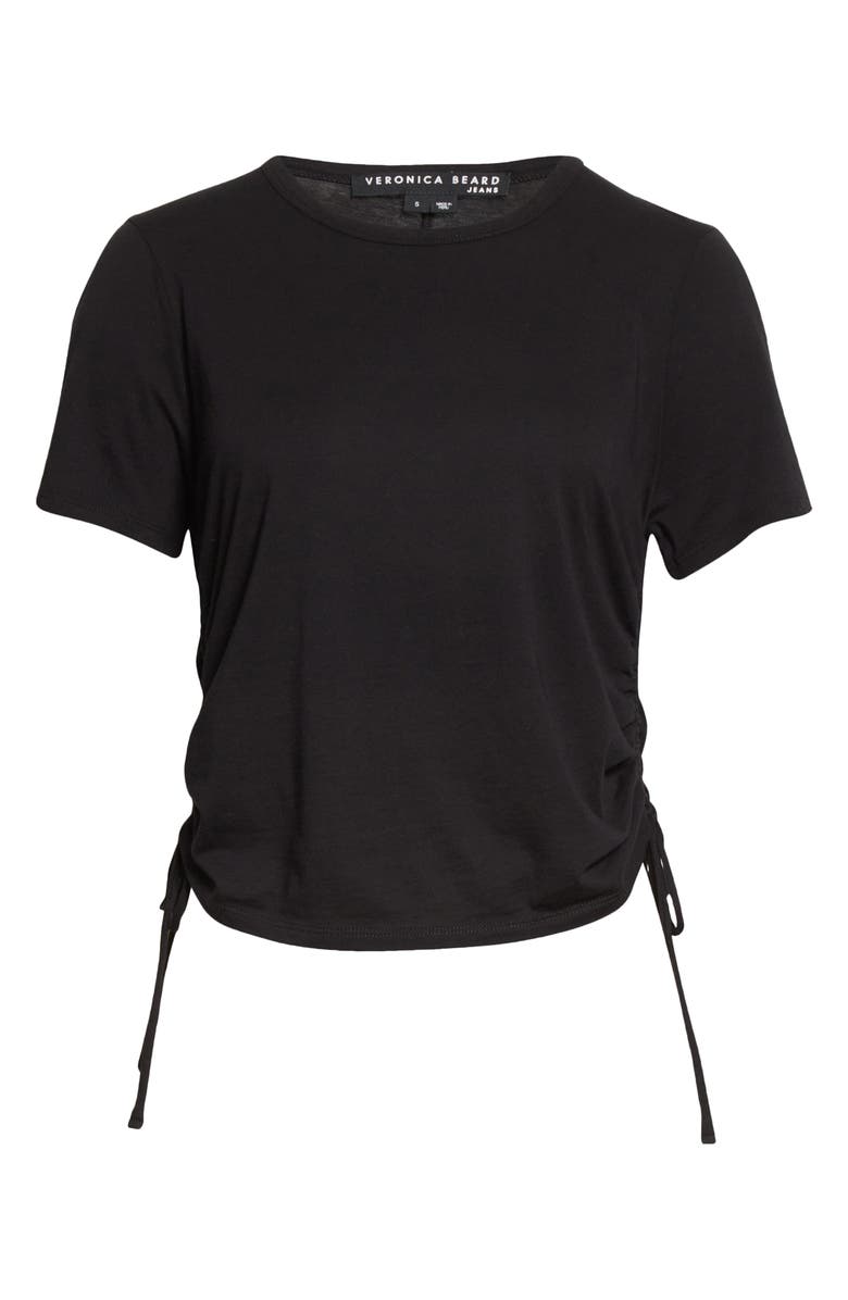 Veronica Beard Tazi Side Ruched Cotton T-Shirt, Alternate, color, Black