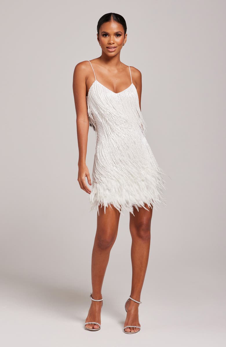 NADINE MERABI Lottie Fringe Feather Minidress, Alternate, color, White