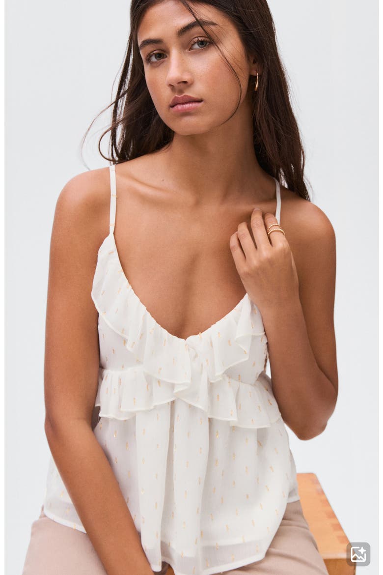 Plumeti Metallic Chiffon Ruffle Tank, Alternate, color, OFF WHITE