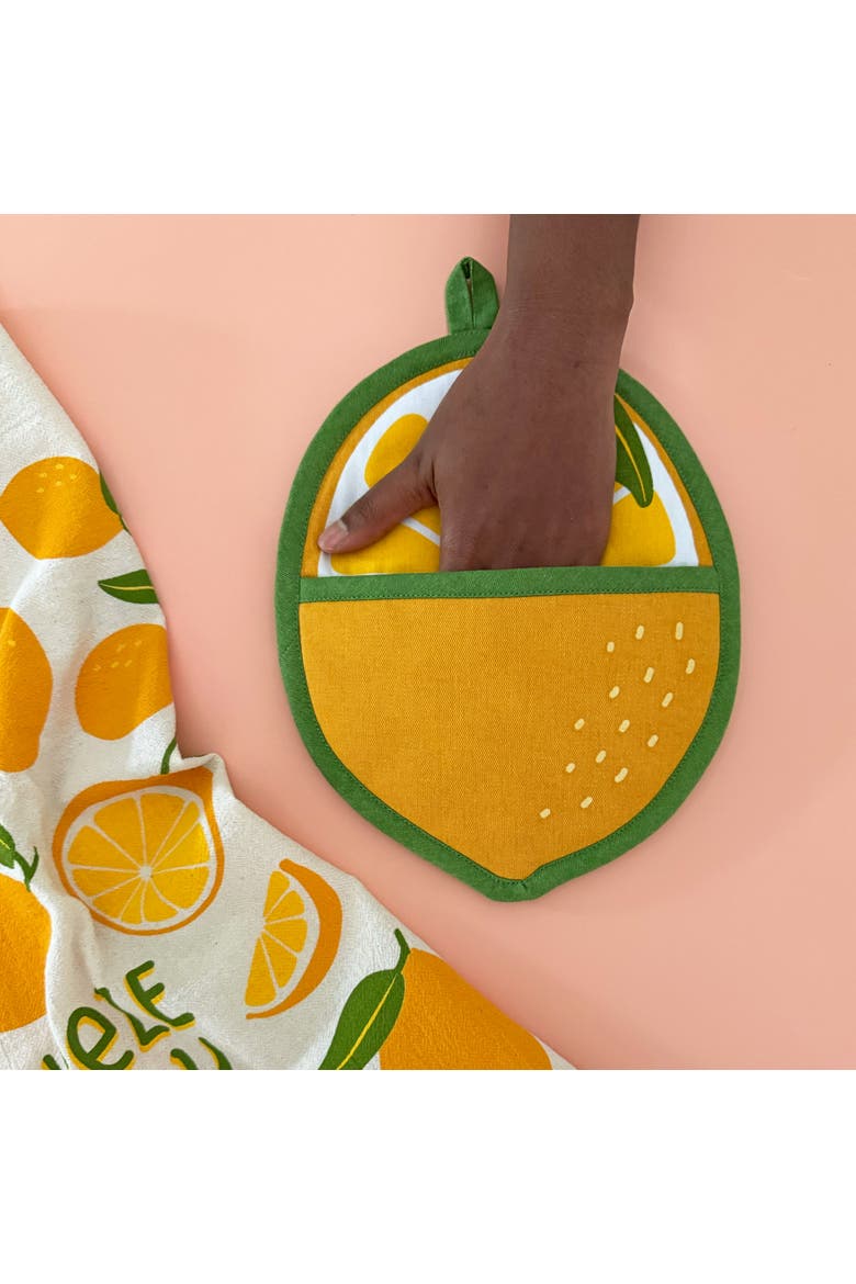 Lemon Tea Towel and Pot Holder Set, Alternate, color, Yellow