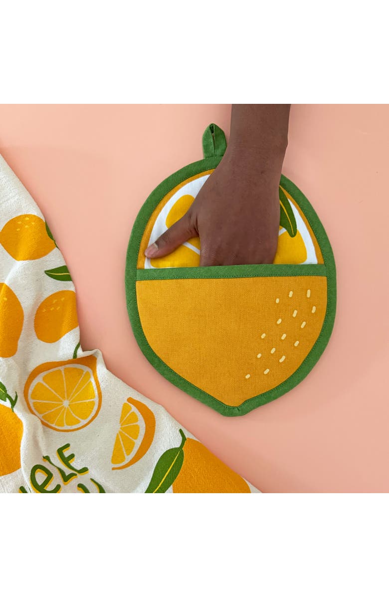 The Neighborgoods Lemon Tea Towel and Pot Holder Set, Alternate, color, Yellow