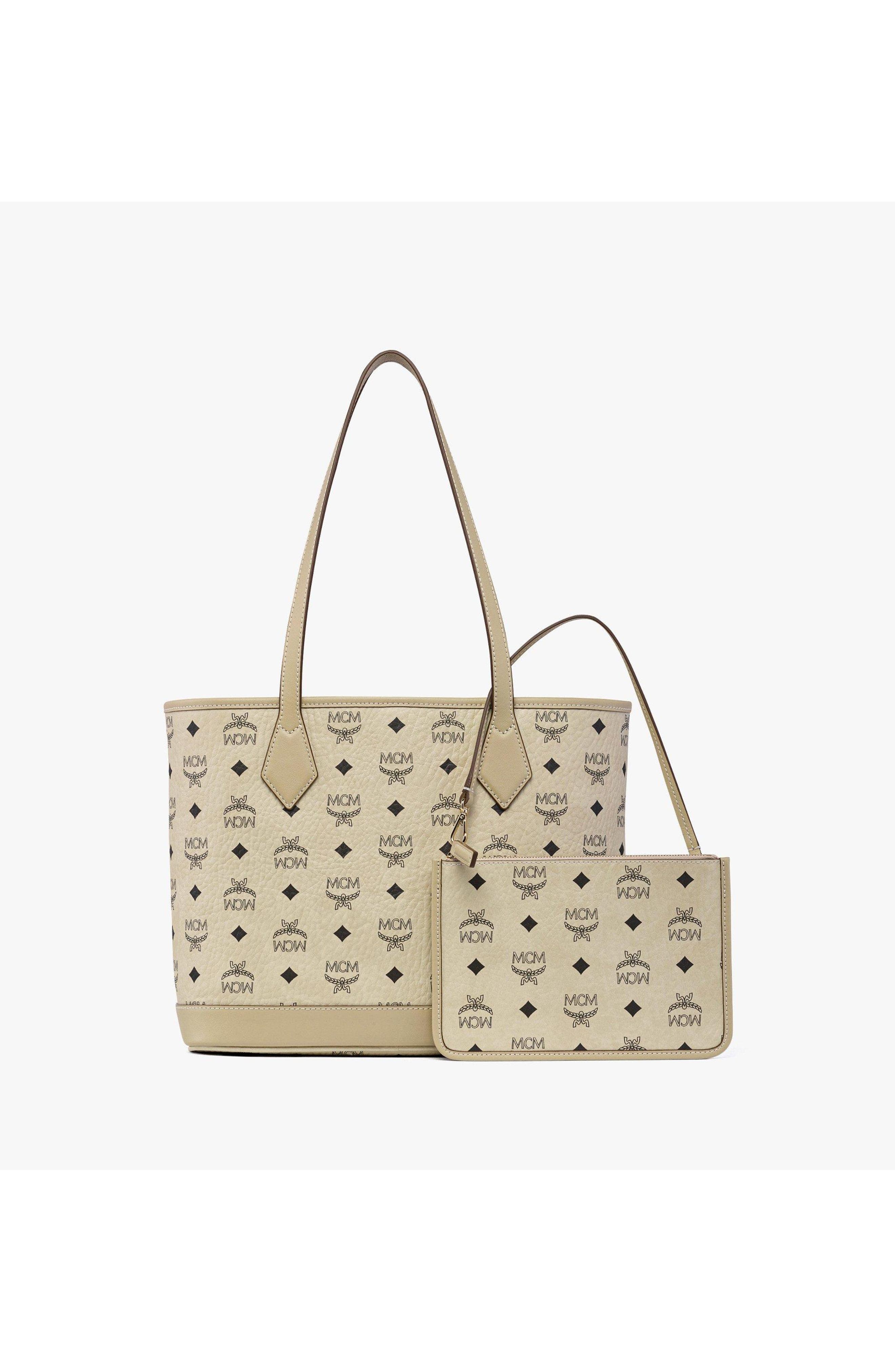 MCM Small New Liz Shopper in Visetos, Alternate, color, Beige