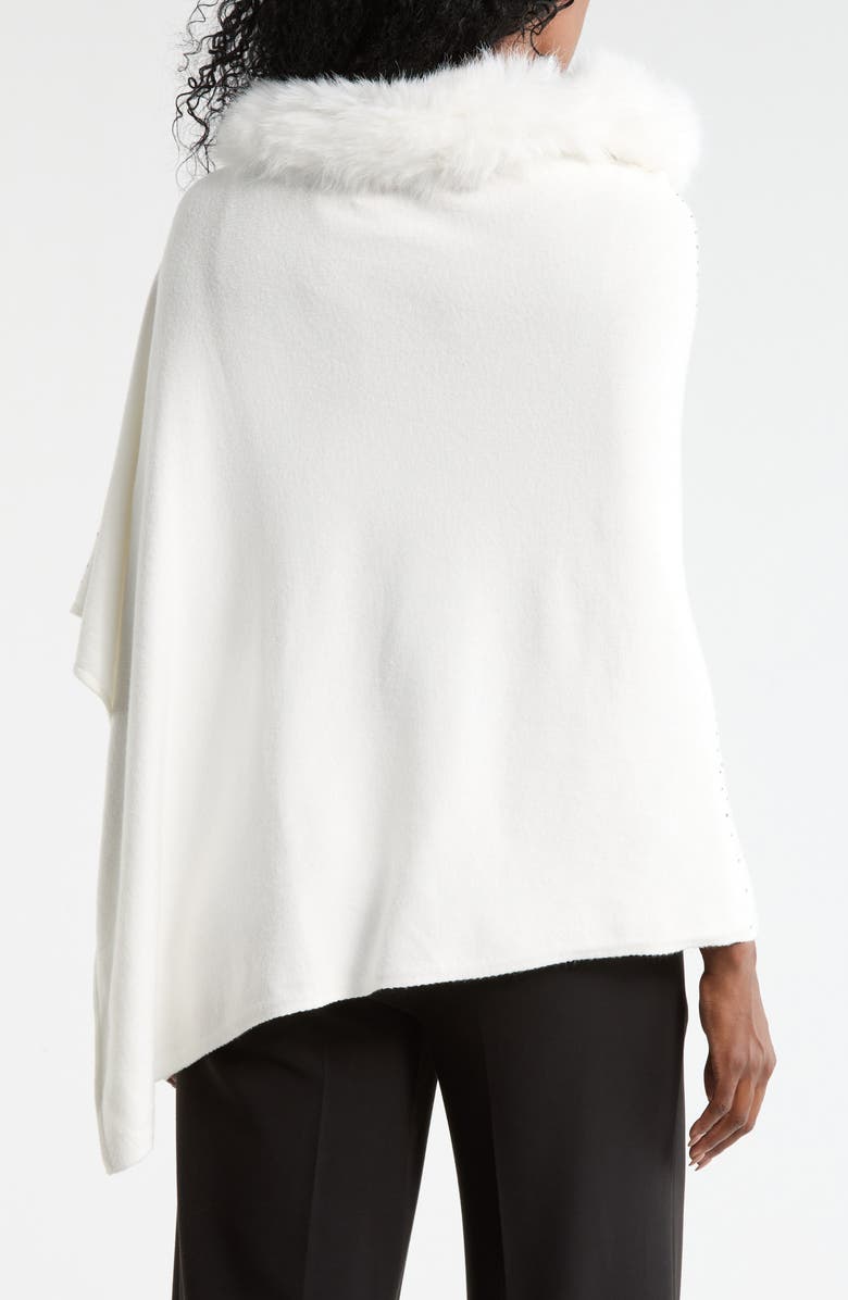La Fiorentina Embellished Faux Fur Trim Poncho, Alternate, color, White