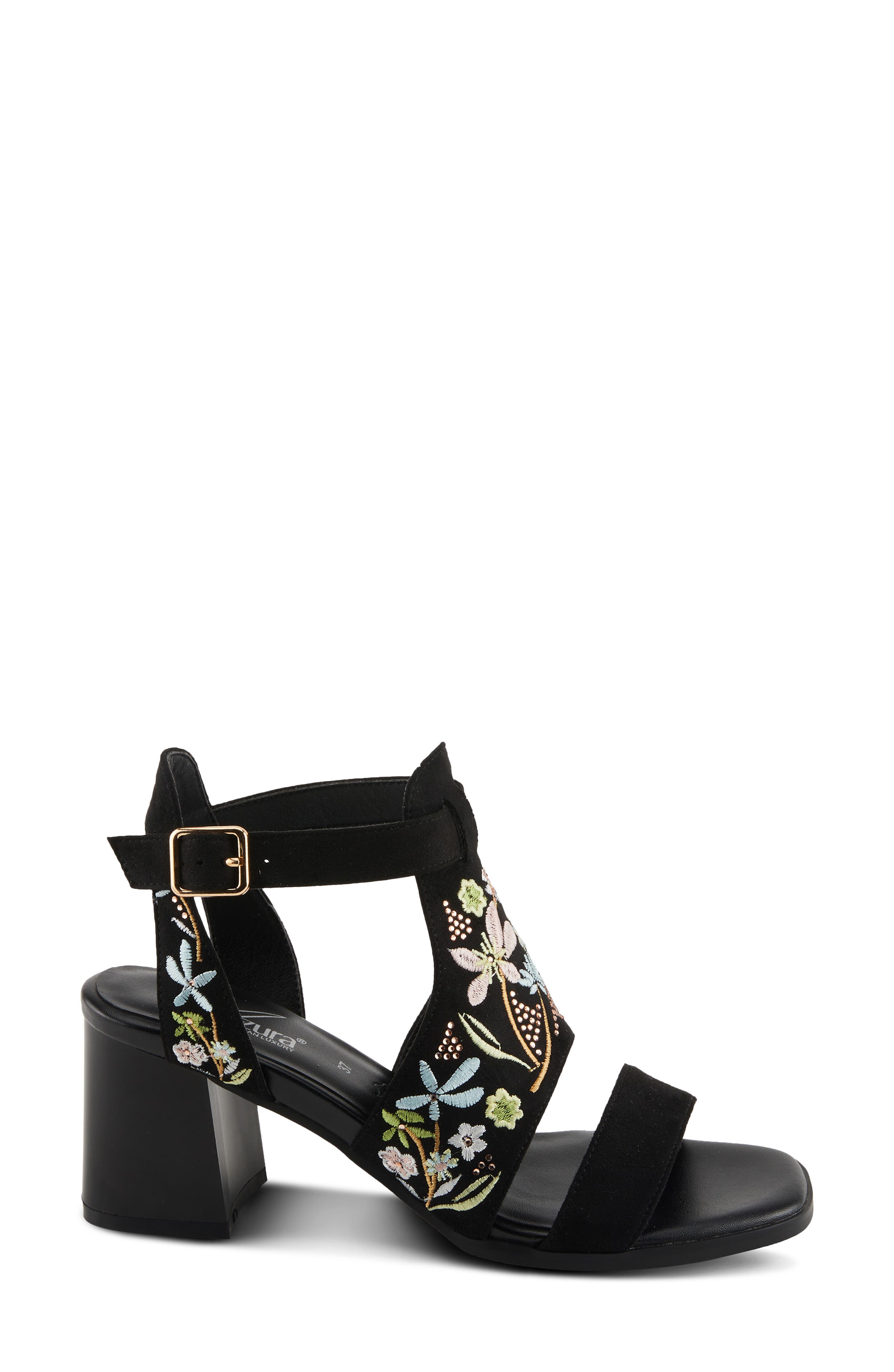 AZURA BY SPRING STEP Romantic Floral Embroidered Sandal, Alternate, color, Black