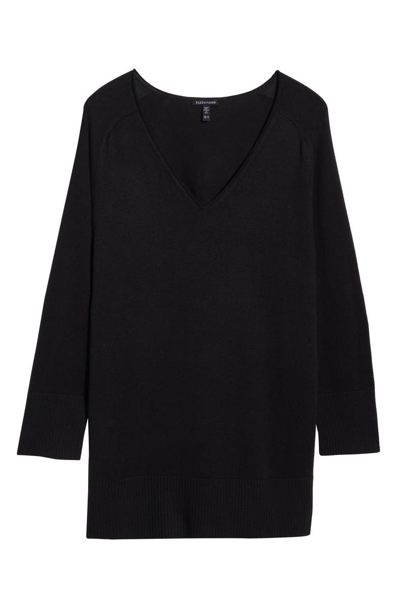 Eileen Fisher V-Neck Cotton Blend Sweater, Alternate, color, Black